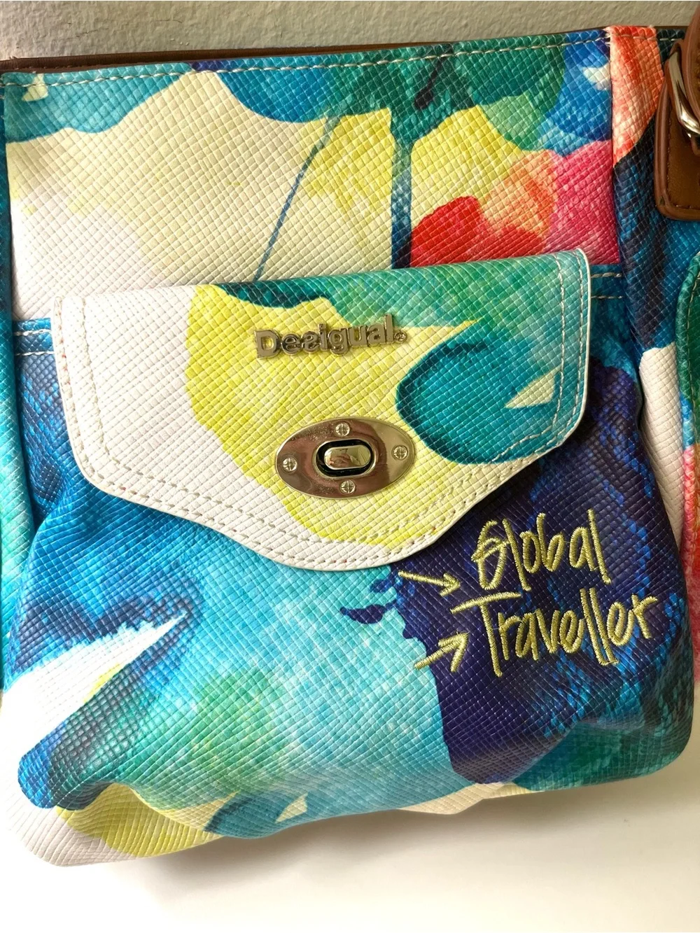 NWOT Rare Desigual Global Traveller Abstract Watercolor Satchel Bag
